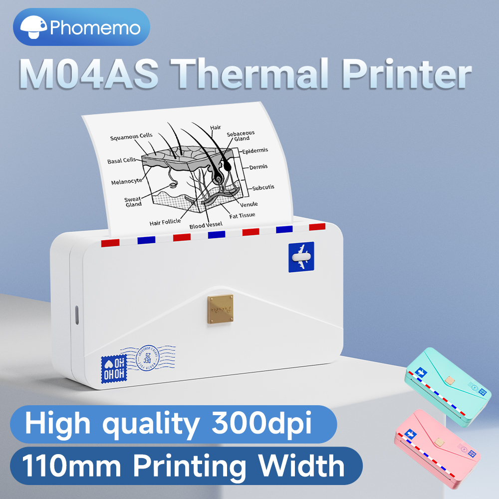 Commercial Photo Printer - 110mm Phomemo M04AS Portable Printer 304dpi