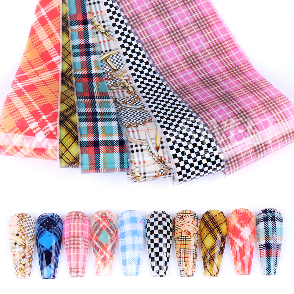 10PCS Plaid Nail Art Foil Tran - White Toner Transfer Paper reseña y precio